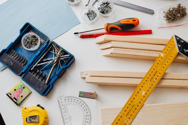 tools and wood on table